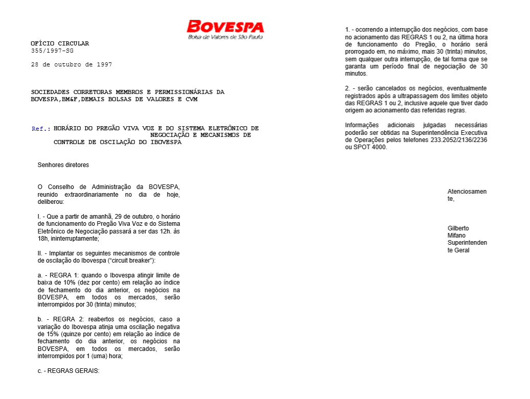 Comunicado sobre o primeiro circuit breaker da Bovespa (B3) da história