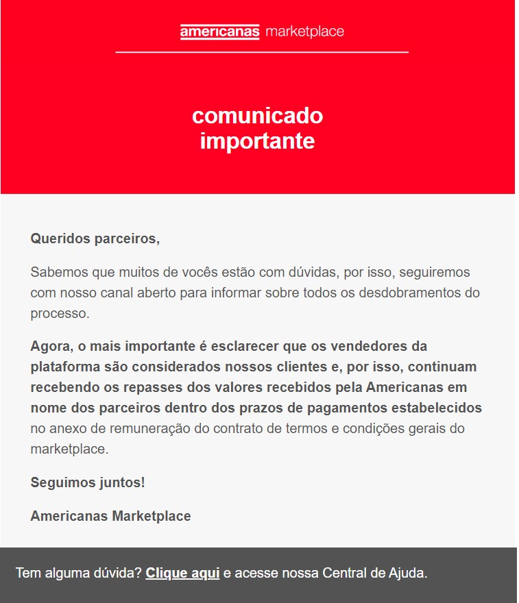 Comunicado Americanas  Estamos aqui por você