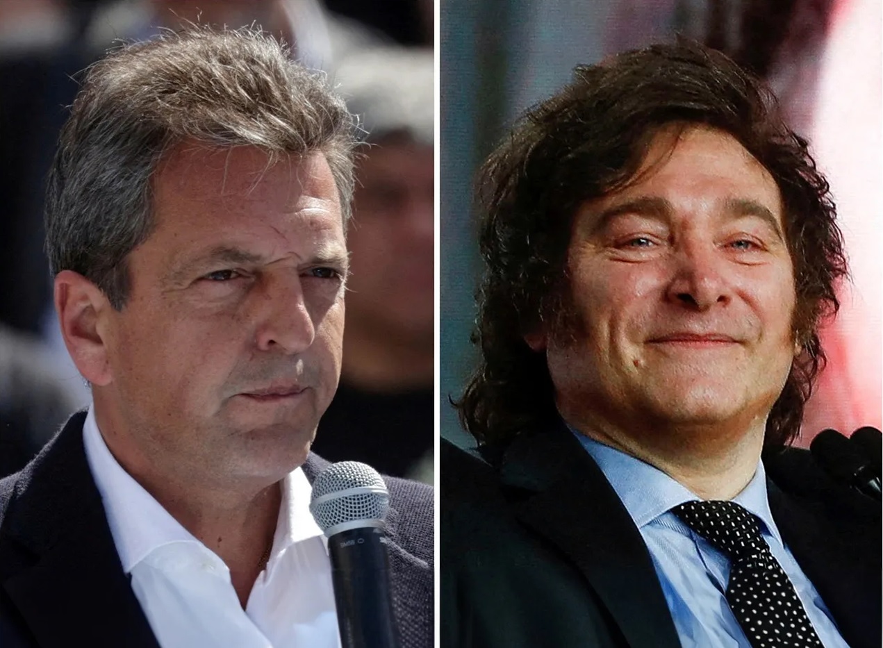 Sergio Massa e Javier Milei, que disputam o segundo turno na eleição presidencial de 2023 da Argentina