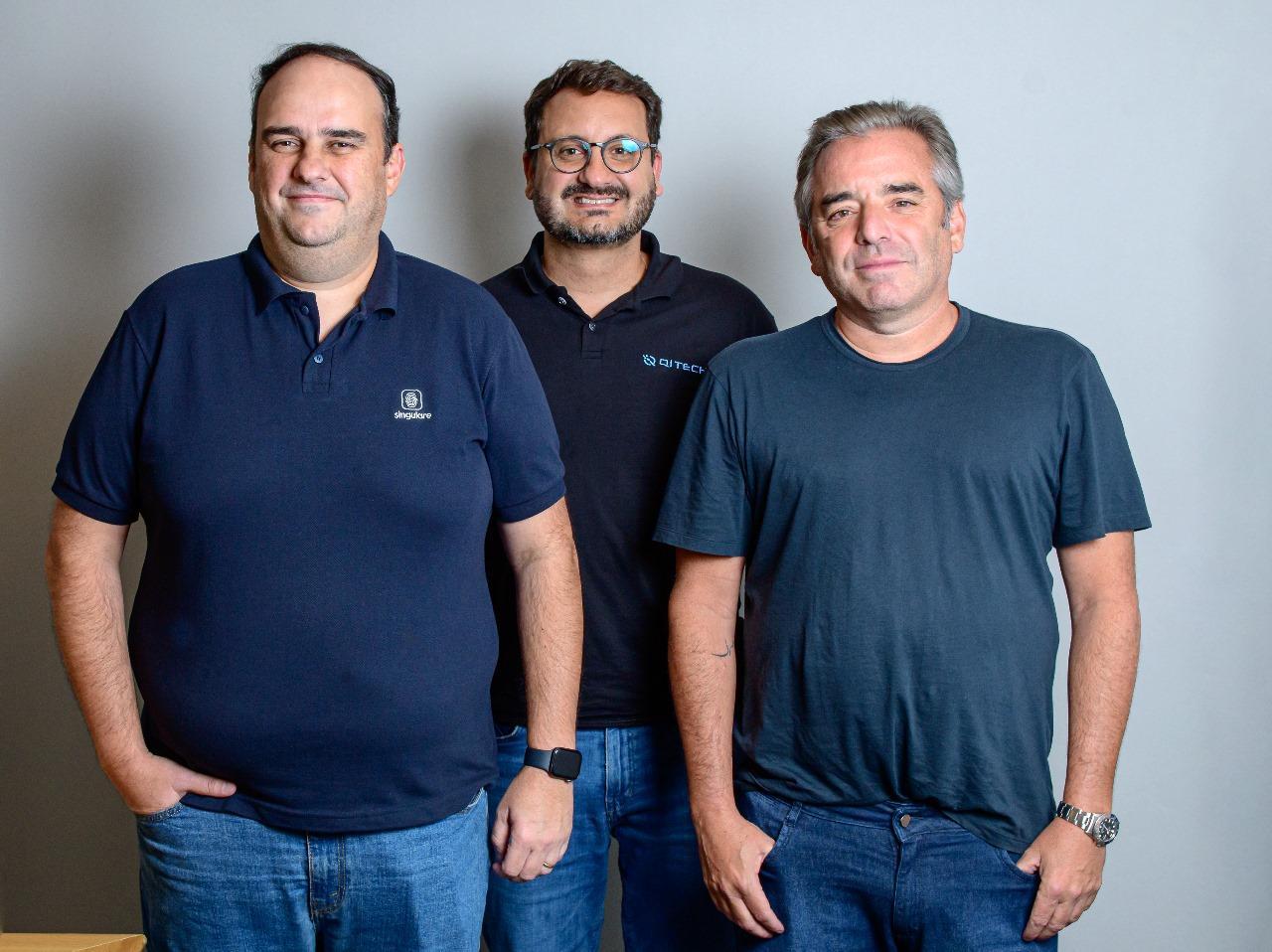 Daniel Doll Lemos, sócio e diretor de administração fiduciária da Singulare; Pedro Mac Dowell, CEO e confundador da QI Tech; e Álvaro Augusto de Freitas Vidigal, o “Guti”, CEO e sócio-fundador da Singulare