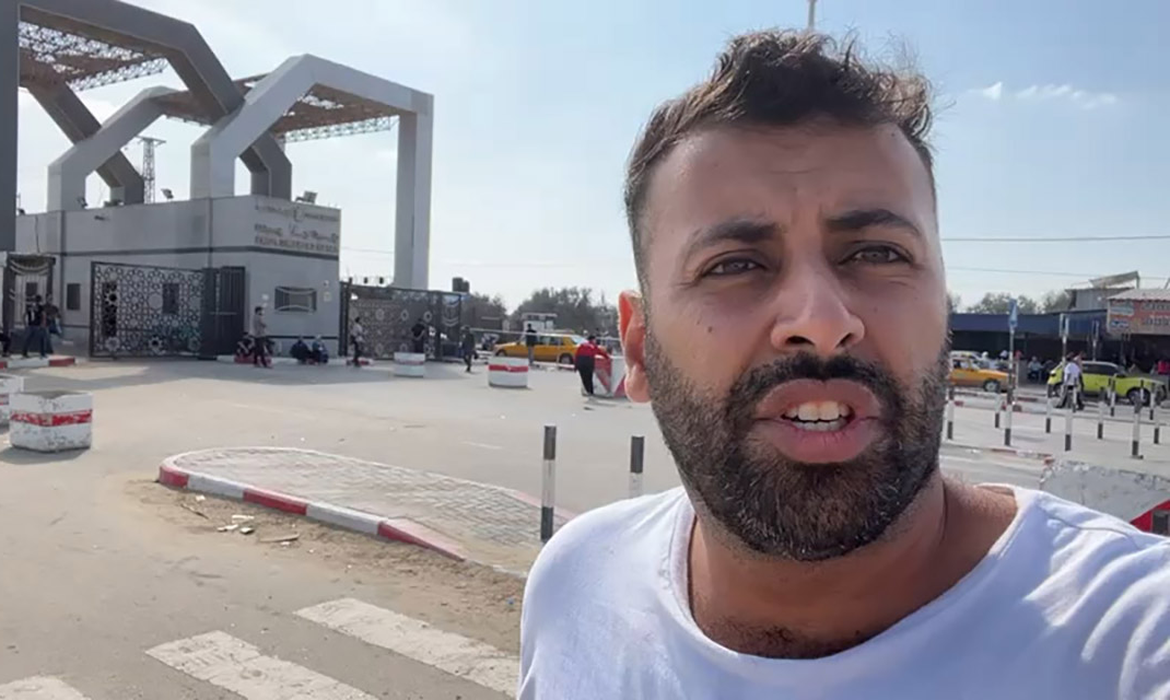 O comerciante Hassan Rabee, 30, é um dos brasileiros que aguardam autorização para atravessar a fronteira de Gaza para o Egito (Reprodução)