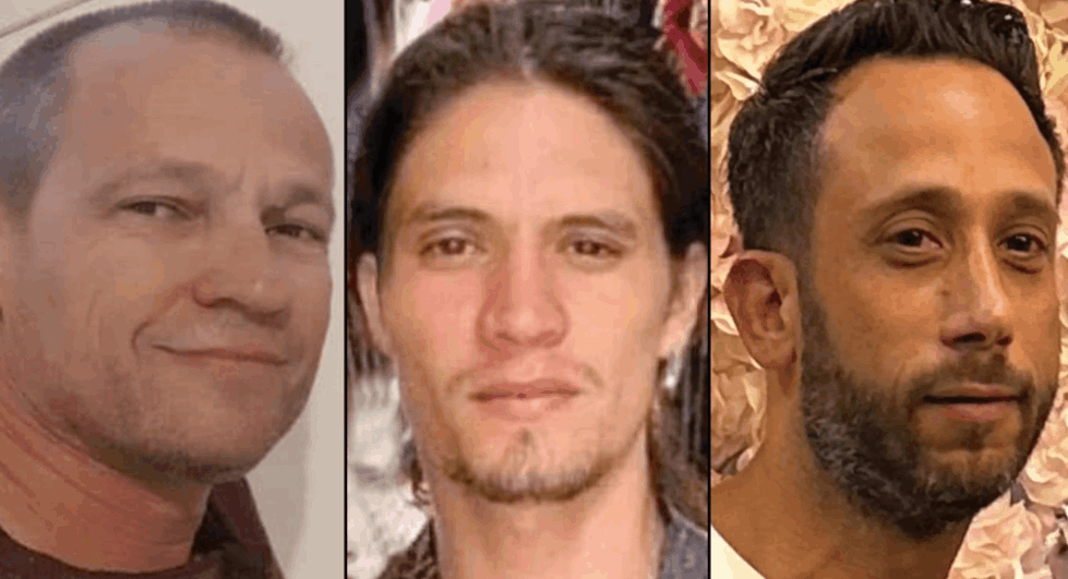 O brasileiro Michel Nisenbaum (esq.), Orion Hernandez e Hanan Yablonka, reféns do Hamas cujos corpos foram recuperados por Israel (Foto: Reprodução X/
@IDF)