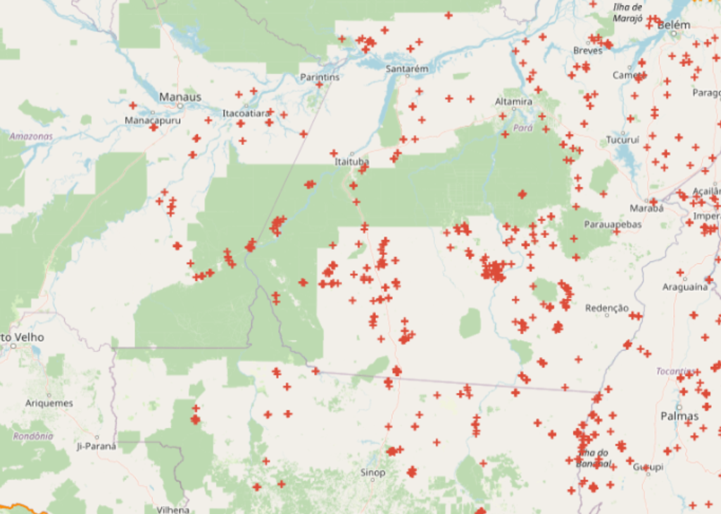 Focos de incêndio no Norte do Brasil (BDQueimadas/Inpe)