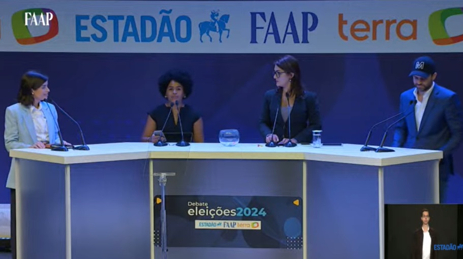 Tabata Amaral (PSB) e Pablo Marçal (PRTB), durante debate em São Paulo (Foto: Reprodução/YouTube)