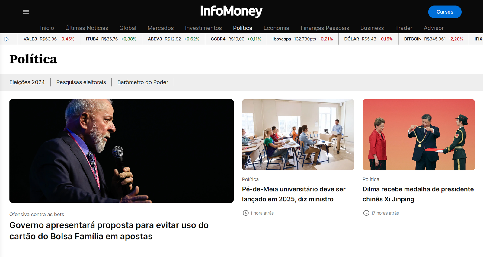 InfoMoney lança páginas de Política, eleições e pesquisas