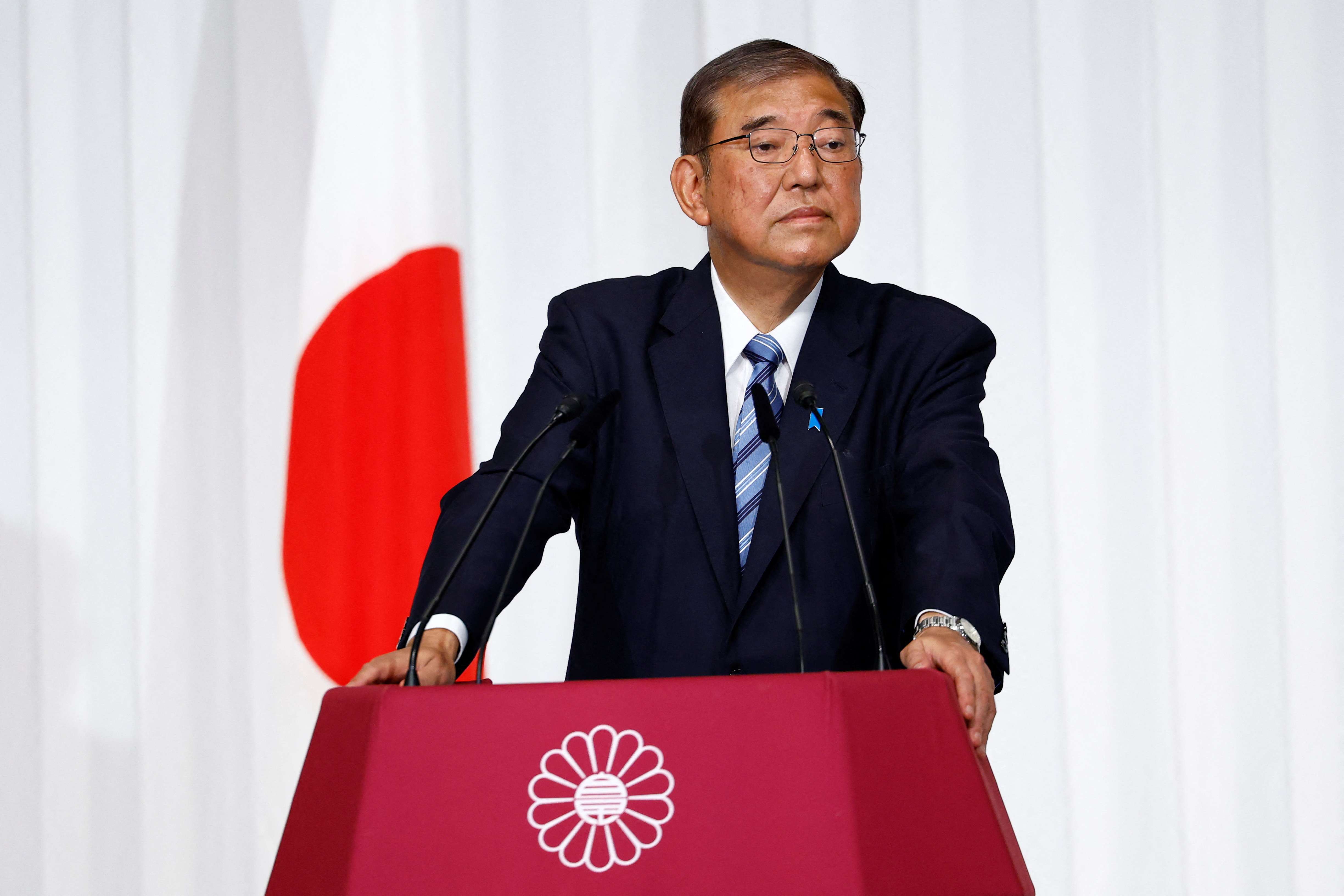 O primeiro-ministro do Japão, Shigeru Ishiba, durante entrevista coletiva em Tóquio - 28/10/2024 (Foto: Kim Kyung-Hoon/Pool via Reuters)