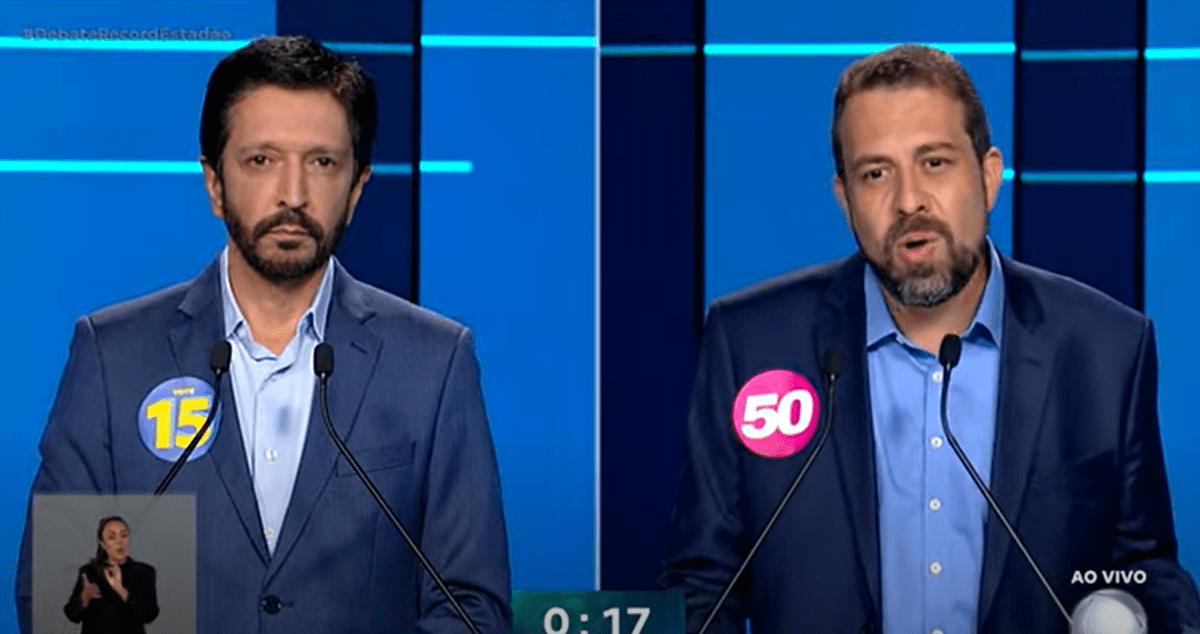 Ricardo Nunes e Guilherme Boulos no debate da Record/Estadão (Reprodução: Youtube)