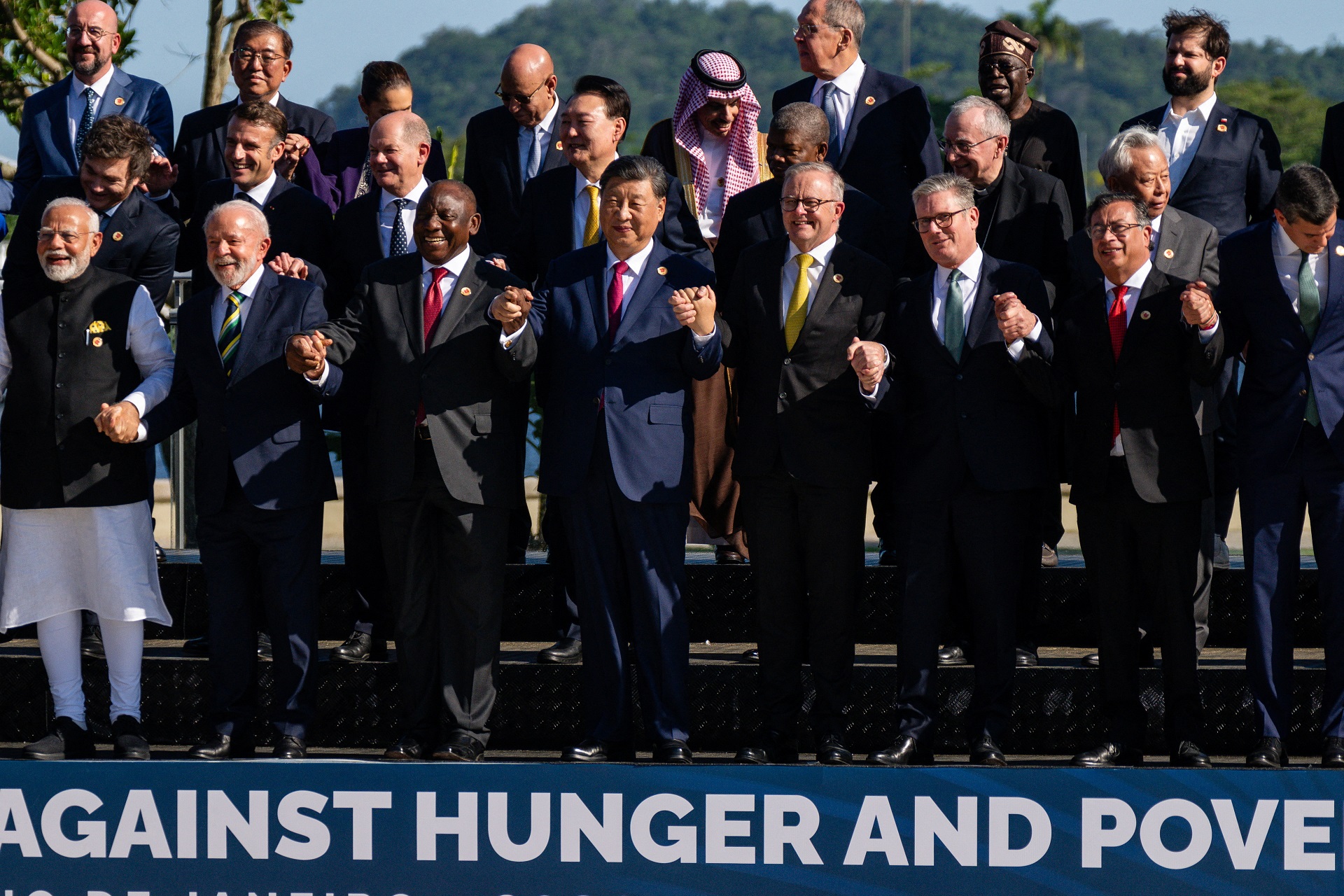 Líderes do G20 participam de evento de lançamento da Aliança Global Contra a Fome e a Pobreza na Cúpula do G20 no Museu de Arte Moderna do Rio de Janeiro, Brasil, na segunda-feira, 18 de novembro de 2024. Eric Lee/Pool via REUTERS