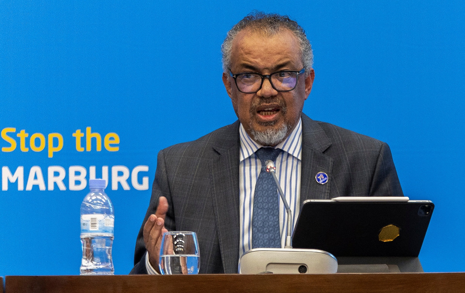 Diretor-geral da OMS, Tedros Adhanom Ghebreyesus, durante entrevista coletiva em Kigali, Ruanda
20/10/2024 REUTERS/Jean Bizimana